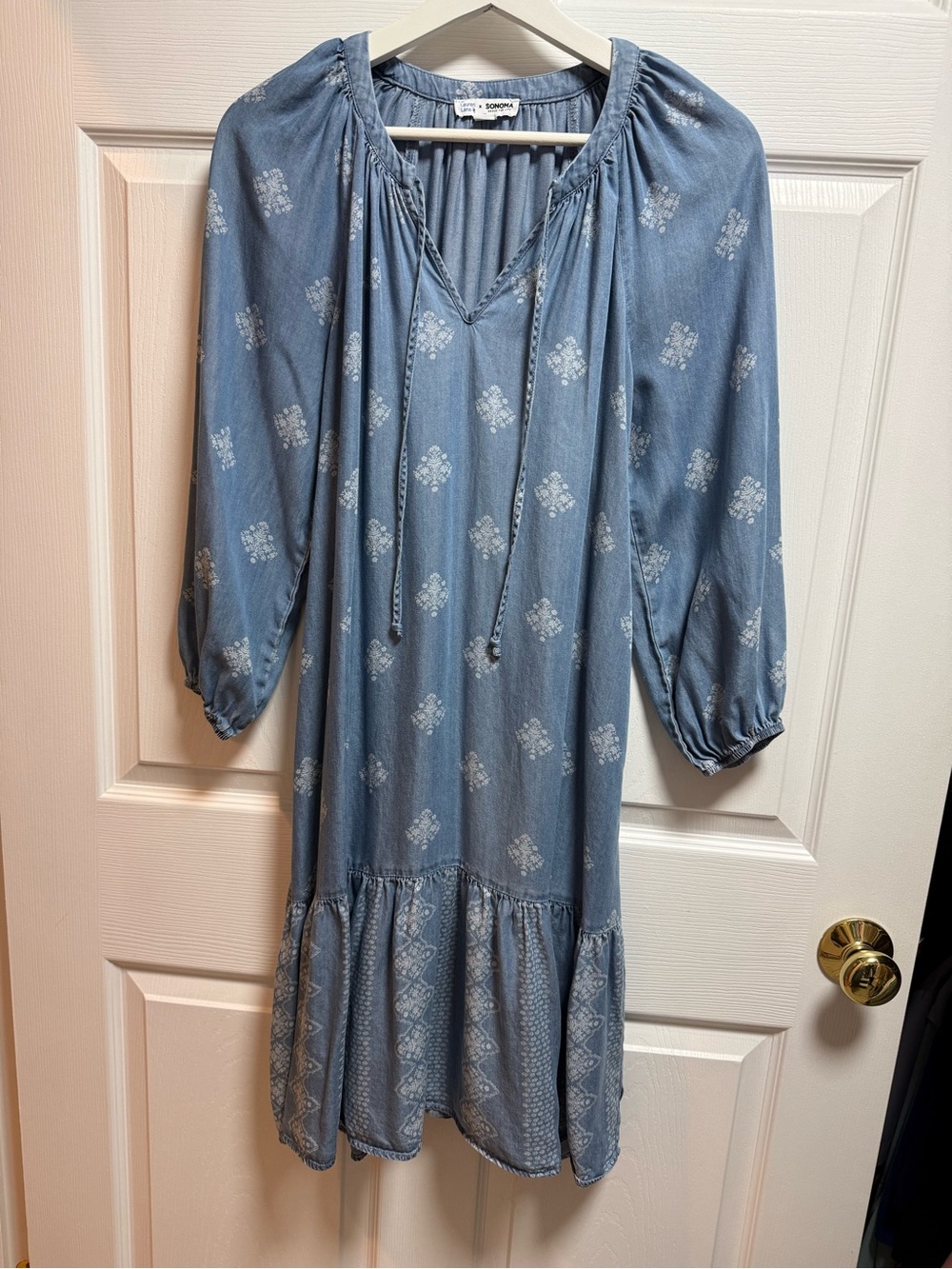 Sonoma Blue Printed Midi Peasant Dress